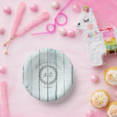 Aquamarine Rustikale Monogramm-Hochzeitspapierschü Pappteller (Party)