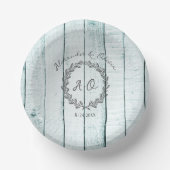 Aquamarine Rustikale Monogramm-Hochzeitspapierschü Pappteller (Vorderseite)