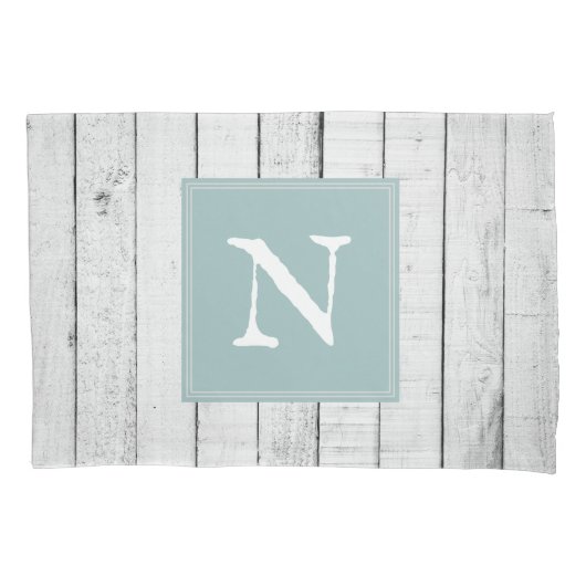 Aquamarine Rustikale Monogramm-Pillowcase Kissenbezug (Vorderseite)