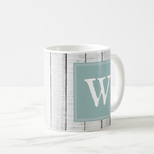 Aquamarine rustikale Monogramm-Tasse Kaffeetasse (VorderseiteRechts)