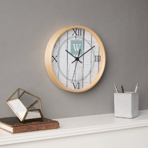 Aquamarine Rustikale Monogramm-Uhr Uhr