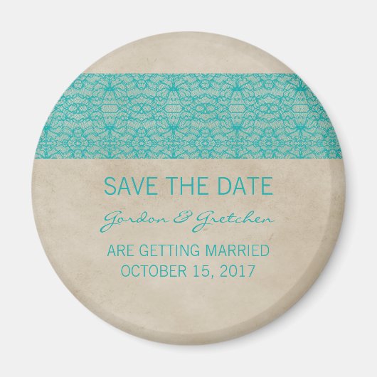 Aquamarine rustikale Spitze speichern das Datumsfe Magnet (Vorne)