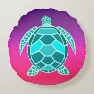 aquamarine Schildkröte, grün Rundes Kissen