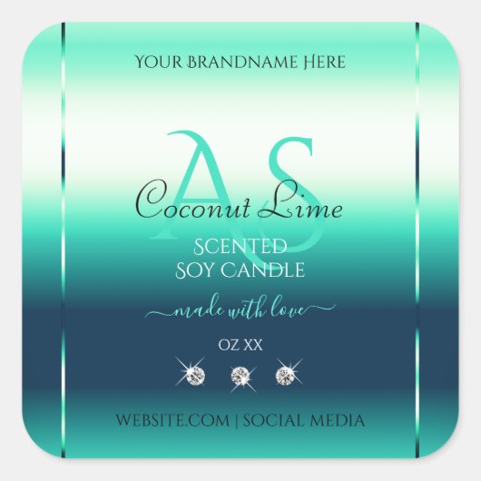 Aquamarine schimmernde Produktkennzeichnungen Diam Quadratischer Aufkleber (Vorderseite)