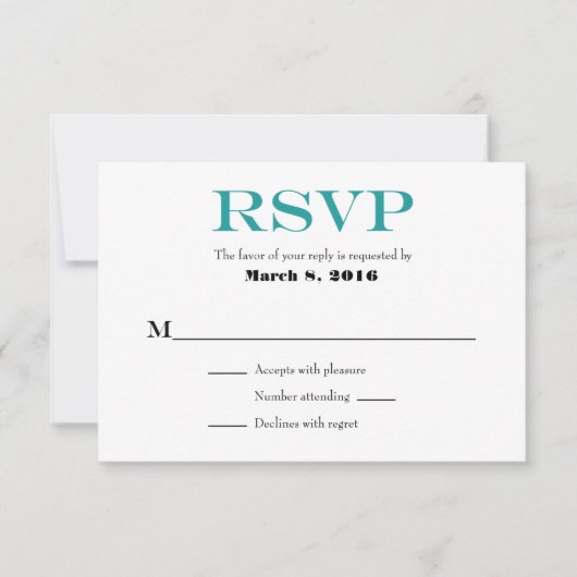 Aquamarine Schlichte RSVP-Karten RSVP Karte (Vorderseite)