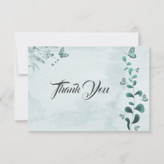 aquamarine Schmetterlinge Blätter botanisch Dankeskarte (Vorderseite)