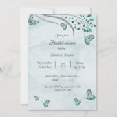 aquamarine Schmetterlinge und Blätter Brautparty Einladung (Vorderseite)