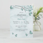 aquamarine Schmetterlinge und Blätter Brautparty Einladung (Stehend Vorderseite)
