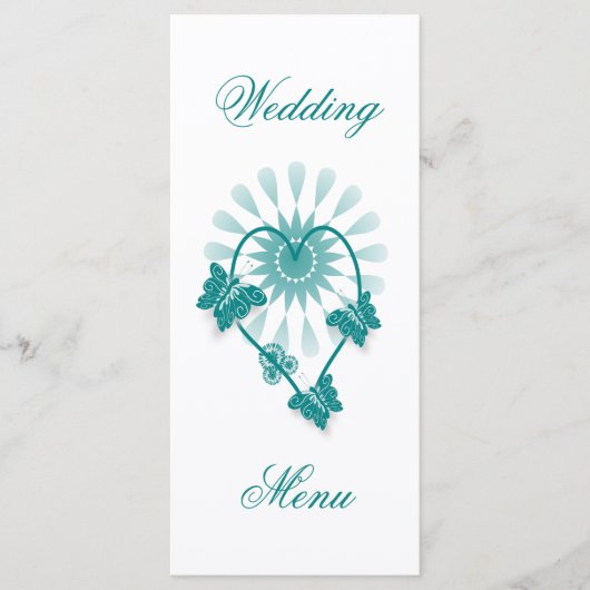 Aquamarine Schmetterlinge zum Hochzeitessen Herzst Menükarte (Vorderseite)