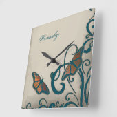 Aquamarine Schmetterlingsdrehscheibe Quadratische Wanduhr (Winkel)