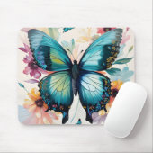 Aquamarine Schmetterlingsfarben Blume Kunst Mousepad (Mit Mouse)