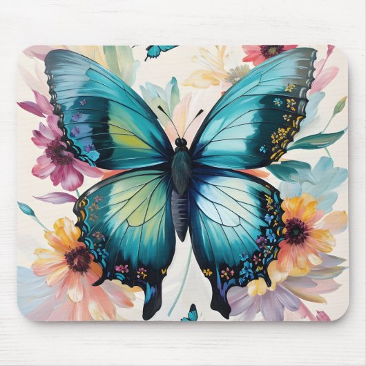 Aquamarine Schmetterlingsfarben Blume Kunst Mousepad (Vorne)
