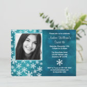 Aquamarine Schneeflocken Foto Süß 16 Einladungen (Stehend Vorderseite)