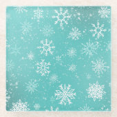 Aquamarine Schneeflocken Glasuntersetzer (Vorderseite)