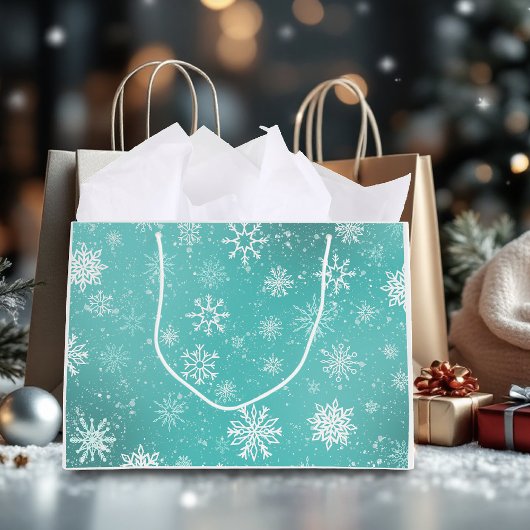 Aquamarine Schneeflocken Große Geschenktüte