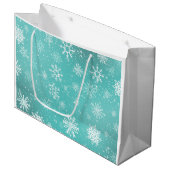 Aquamarine Schneeflocken Große Geschenktüte (Vorderseite Schrägansicht)