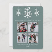 Aquamarine Schneeflocken Ornamente FotoCollage Feiertagskarte (Vorderseite)