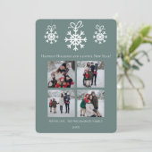 Aquamarine Schneeflocken Ornamente FotoCollage Feiertagskarte (Stehend Vorderseite)