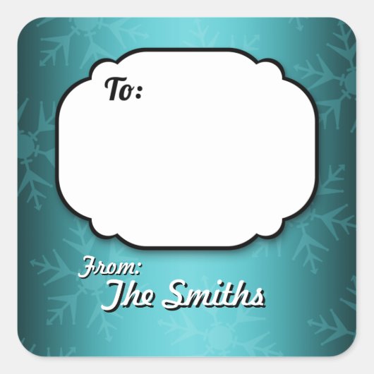 Aquamarine Schneeflocken Personalisierte Geschenks Quadratischer Aufkleber (Vorderseite)