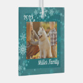 Aquamarine Schneeflocken Personalisierte Weihnacht Ornament Aus Glas (Vorderseite Rechts)