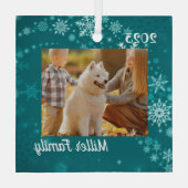 Aquamarine Schneeflocken Personalisierte Weihnacht Ornament Aus Glas (Rückseite)