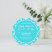 Aquamarine Schneeflocken Süß 16 Winterwonderland R Einladung (Stehend Vorderseite)