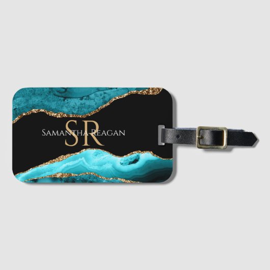 Aquamarine Schwarz-Gold-Gattung, DIY-Name und Mono Gepäckanhänger (Vorderseite (Horizontal))