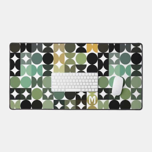 Aquamarine schwarz-graue Retro-Muster Schreibtischunterlage (Tastatur & Maus)