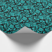 Aquamarine, schwarz-grüne Damasken Geschenkpapier (Ecke)