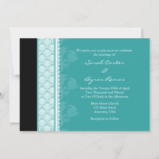 Aquamarine Schwarz-Moderne MagnetHochzeitseinladun Magneteinladung (Vorderseite)