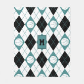 aquamarine Schwarz-weiße Basketball-Raute Fleecedecke (Vorderseite)