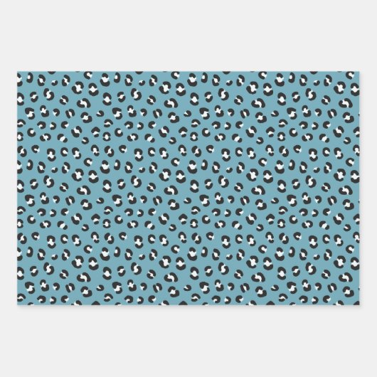 Aquamarine, schwarz-weiße Leopardruckmuster Geschenkpapier Set (Vorderseite 3)