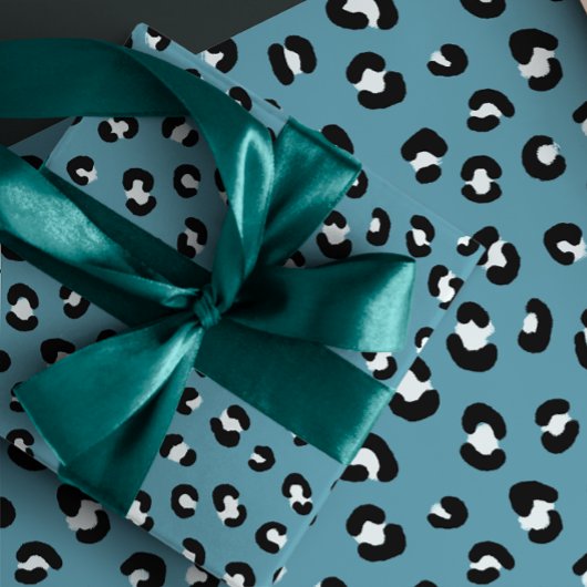Aquamarine, schwarz-weiße Leopardruckmuster Geschenkpapier Set