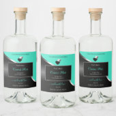 Aquamarine schwarz-weiße Silber-Niedlich-Herz-Prod Alkoholflaschenetikett (Flaschen)