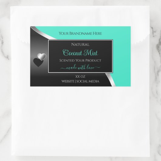 Aquamarine schwarz-weiße Silber-Niedlich-Herz-Prod Rechteckiger Aufkleber (Tasche)