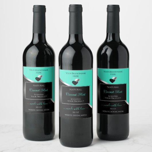 Aquamarine schwarz-weiße Silber-Niedlich-Herz-Prod Weinetikett (Flaschen)