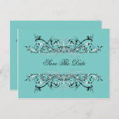 Aquamarine Schwarz-weiße Wirbel Save the Date Ankündigungspostkarte (Vorne/Hinten)