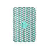 Aquamarine, Schwarz-weiße Zickzack Originalgrafik Badematte (Vorderseite Vertikal)