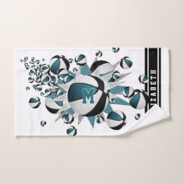 aquamarine schwarze Basketball-Stars mit Monogramm Handtuch