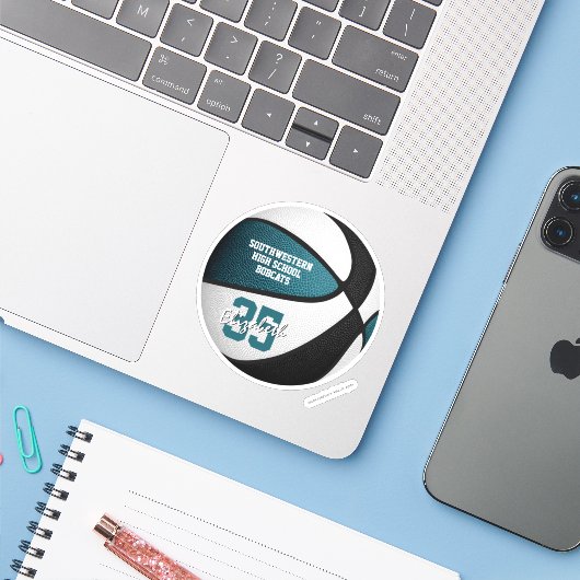 Aquamarine schwarze Basketballmannschaft färbt Ges Aufkleber (Laptop mit iPhone)