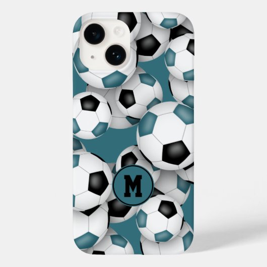 Aquamarine schwarze Fußballmannschaft färbt Kinder Case-Mate iPhone Hülle (Rückseite)