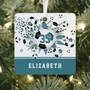aquamarine schwarze Fußballstars personalisiert Ornament Aus Metall