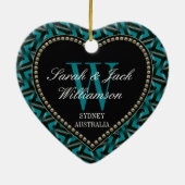 Aquamarine schwarze Herzform Verzierung Keramikornament (Hinten)