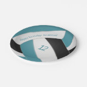 aquamarine schwarze Jungs Mädchen Volleyball-Party Pappteller (Schrägansicht)