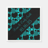 Aquamarine schwarze Kreise, anpassbare Papierservi Serviette (Vorderseite)
