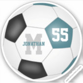 Aquamarine schwarze Mannschaft färbt Jungs Fußball Aufkleber (Vorderseite)