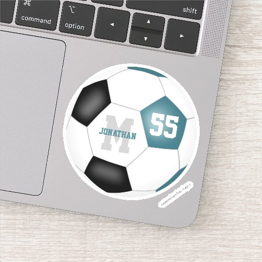 Aquamarine schwarze Mannschaft färbt Jungs Fußball Aufkleber (Detail)