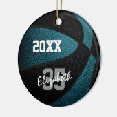 aquamarine schwarze Mannschaft spielt Basketball Keramik Ornament (Links)