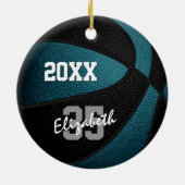 aquamarine schwarze Mannschaft spielt Basketball Keramik Ornament (Hinten)