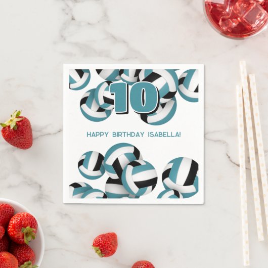 aquamarine schwarze Mannschaft - Volleyballsport Serviette (Beispiel)